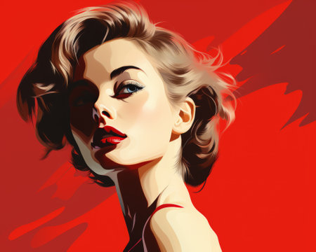 a digital painting of a woman in a red dressの素材