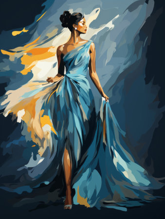 a painting of a woman in a blue dressの素材