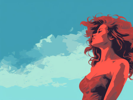 a painting of a woman with long red hairの素材