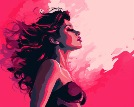 a painting of a woman with her hair blowing in the windの素材