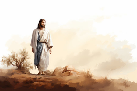 a painting of jesus walking in the desertの素材