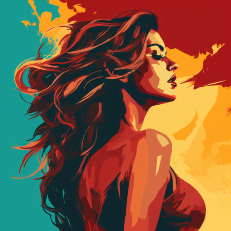 a painting of a woman with long hairの素材