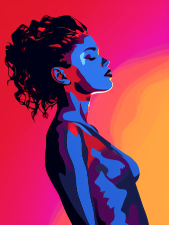 a pop art style illustration of a woman with her eyes closedの素材