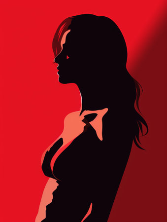 a silhouette of a woman in a red backgroundの素材