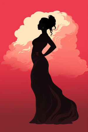 a silhouette of a woman in a long dressの素材