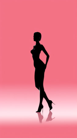 a silhouette of a woman in high heels on a pink backgroundの素材