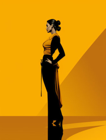 an illustration of a woman in a black and yellow dressの素材