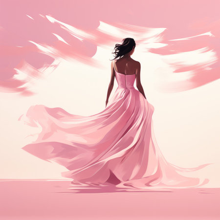 an illustration of a woman in a pink dressの素材