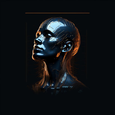 an illustration of a womans face with a robot headの素材