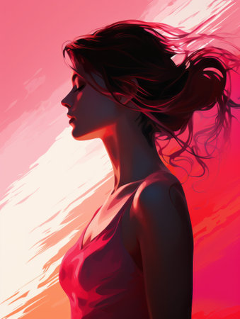 an illustration of a woman with her hair blowing in the windの素材