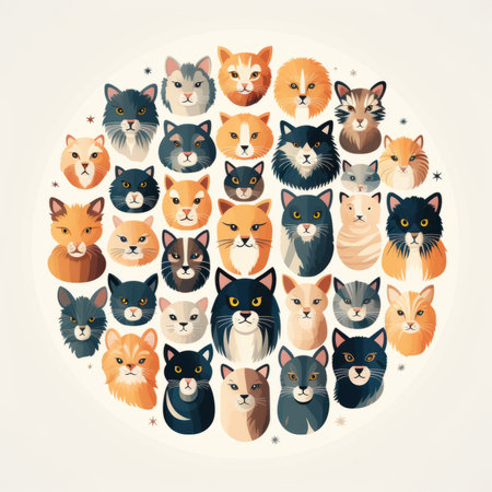 many cats in a circle on a white backgroundの素材