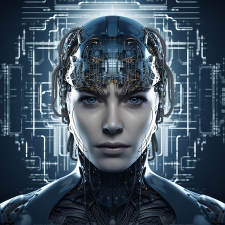 the face of a woman in a futuristic suitの素材