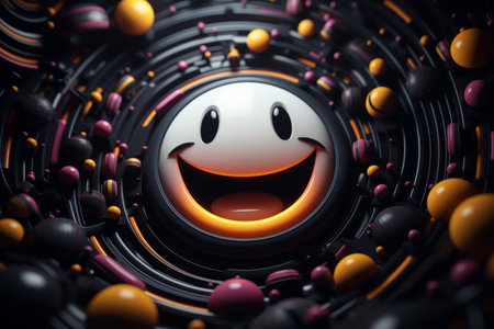 a smiley face surrounded by black and orange circlesの素材