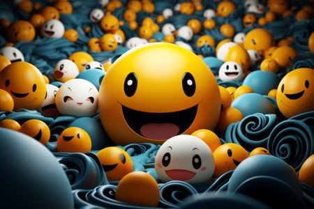 a smiley face surrounded by many other smiley facesの素材
