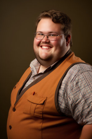 a man wearing glasses and a plaid shirtの素材