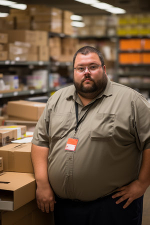 a man standing in a warehouseの素材