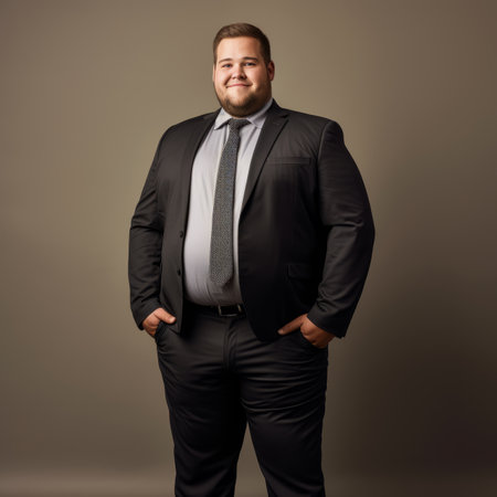 a man in a suit and tie standing in front of a gray backgroundの素材