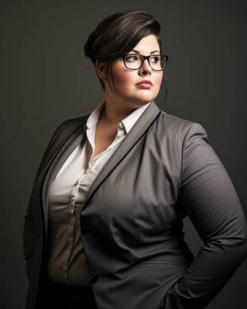 a woman in a business suit posing for the cameraの素材