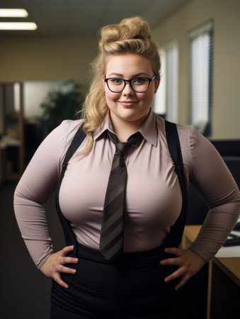 a woman in glasses and a shirt posing for the cameraの素材