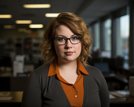 a woman wearing glassesの素材
