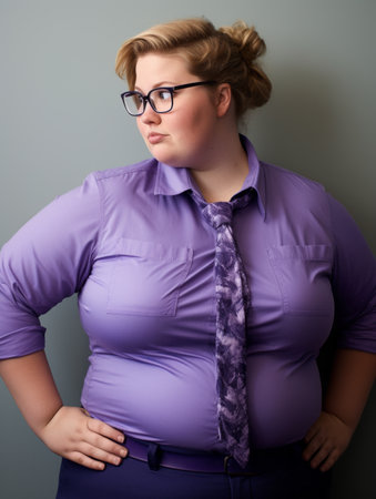a woman wearing glasses and a purple shirtの素材