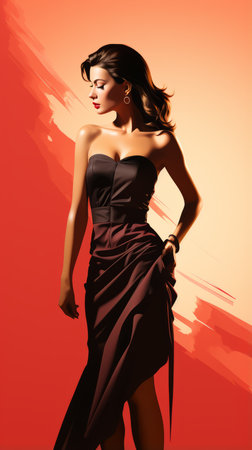 a painting of a woman in a black dressの素材