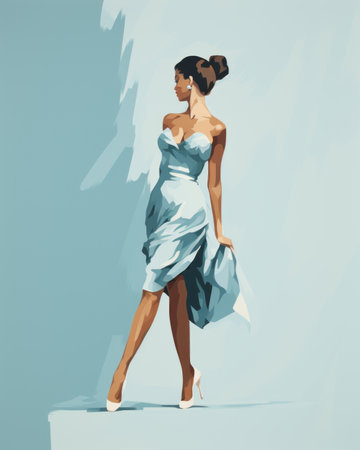 a painting of a woman in a blue dressの素材