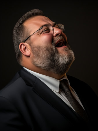 a man with a beard and glasses is laughingの素材