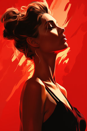 a painting of a woman with her hair up in the airの素材