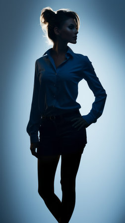 a silhouette of a woman in a blue shirtの素材