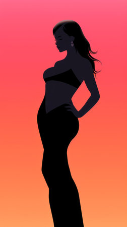 a silhouette of a woman in a long dressの素材