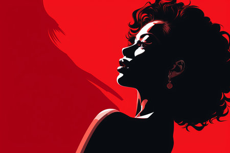 a woman is silhouetted against a red backgroundの素材