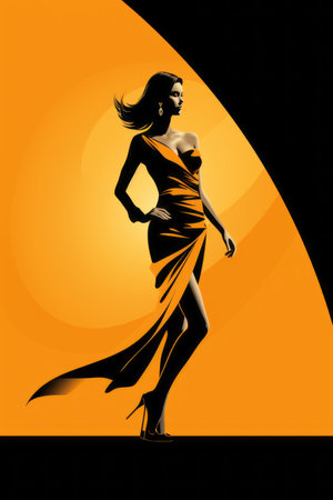 an illustration of a woman in an orange dressの素材