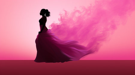 silhouette of a woman in a pink dressの素材