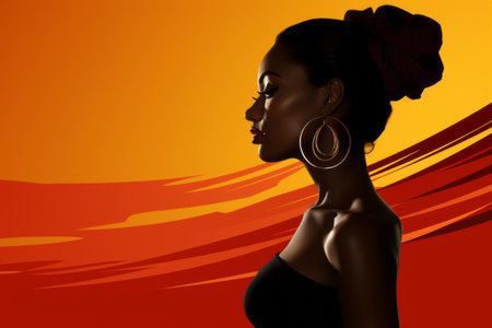 silhouette of an african american woman against an orange and red backgroundの素材