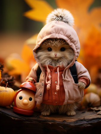 a cat wearing a jacket and holding a toyの素材