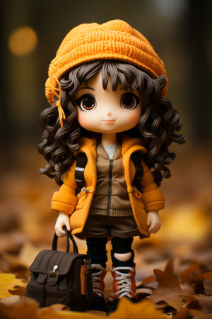 a doll dressed in an orange coat and brown bootsの素材
