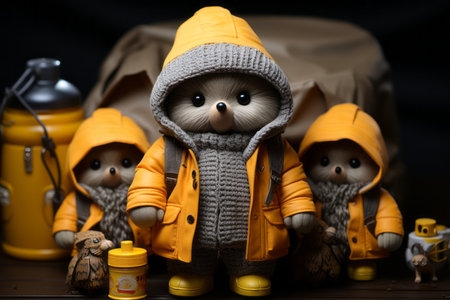 a group of teddy bears dressed in coats and hatsの素材