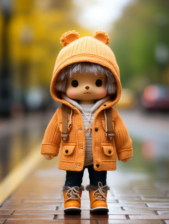 a small doll wearing an orange coat and bootsの素材