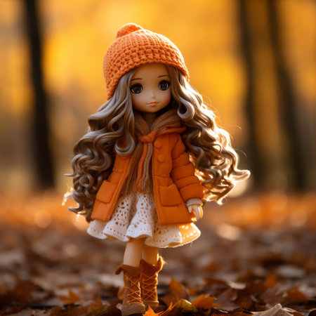 an image of a doll wearing an orange coat and bootsの素材