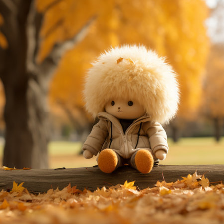 toy sitting on a logの素材