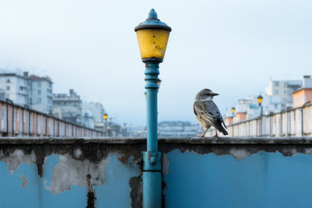 a bird sitting on a lamp postの素材