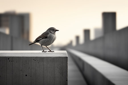a black and white photo of a bird standing on a ledgeの素材