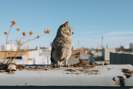 a cat is standing on top of a buildingの素材