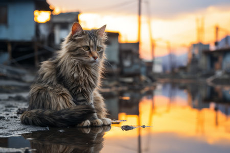 a cat sitting on the groundの素材