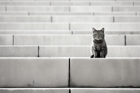 a cat sitting on a set of stairsの素材