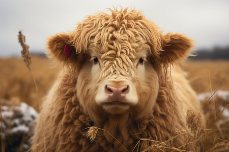 a close up of a cow standing in a fieldの素材