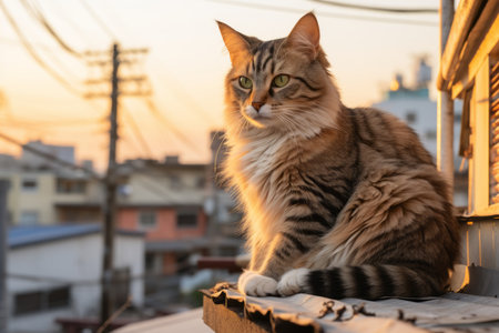 a cat sitting on a roofの素材