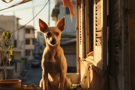 a dog sitting on a window sillの素材