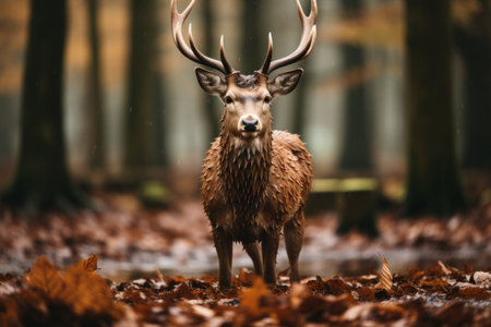 a deer is standing in the middle of a forestの素材
